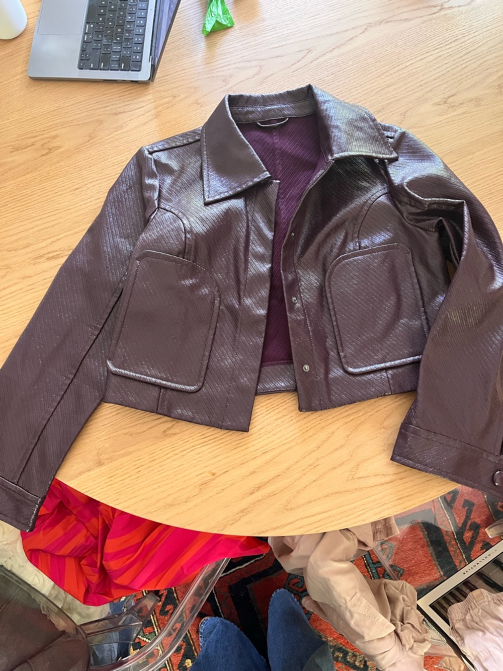 & Other Stories Plum Shimmery Leather Jacket